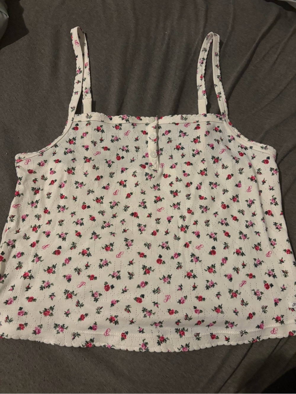 Victoria's Secret White Cami with Pink and Red Floral Motif